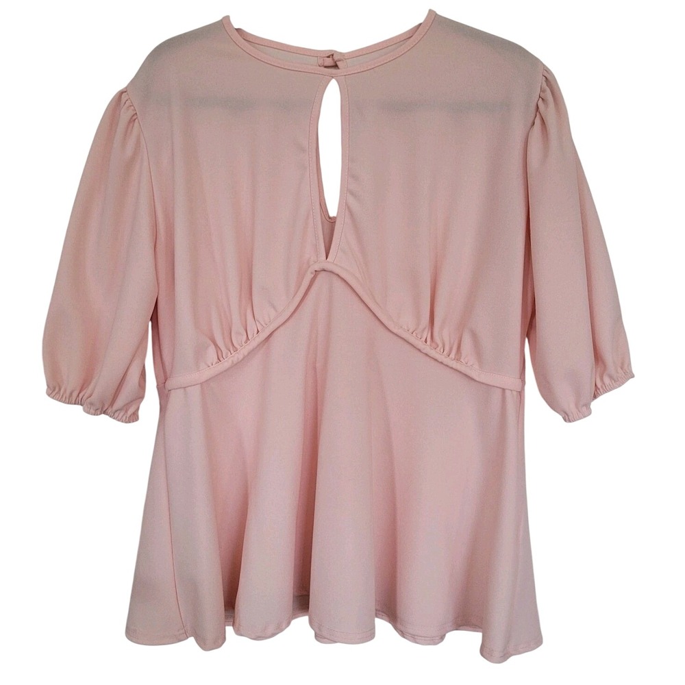 NWT Boohoo Light Pink Keyhole Crepe Puff Sleeve‎ Blouse 3/4 Sleeve Sz 20 Plus